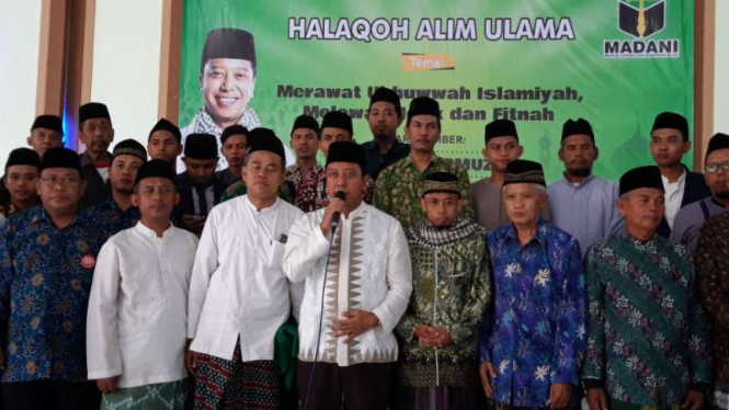 Ketua Umum PPP Romahurmuziy deklarasi Halaqah Alim Ulama di kompleks Pesantren Sunan Pandanaran, Sleman, DI Yogyakarta, pada Sabtu, 23 Februari 2019.