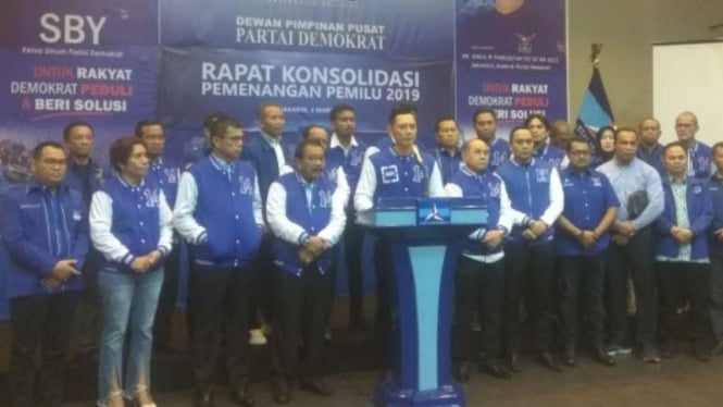 Agus Harimurti Yudhoyono menggelar konferensi pers, Sabtu, 2 Maret 2019.