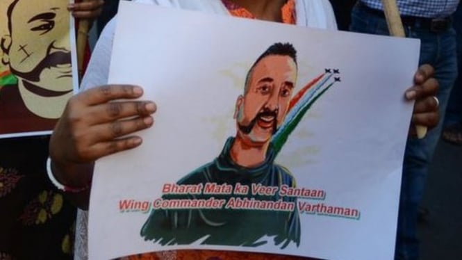 Gambar pilot pesawat tempur India Abhinandan Varthaman yang baru-baru ini dibebaskan oleh Pakistan.-Getty Images