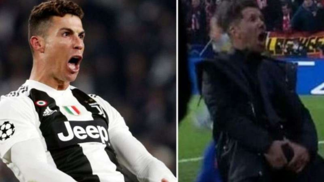 Megabintang Juventus, Cristiano Ronaldo, membalas selebrasi Diego Simeone