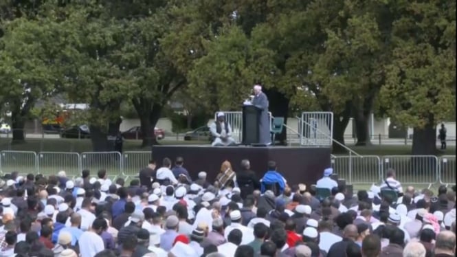 Suasana salat Jumat di Kota Christchurch, 22 Maret 2019, sepekan setelah penembakan massal terhadap jamaah dua masjid di kota itu.