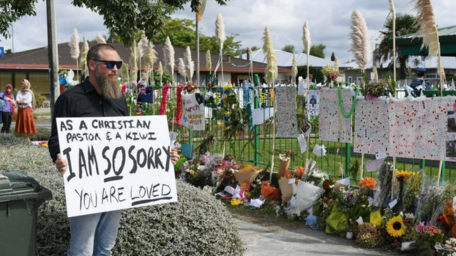 Aksi solidaritas warga Selandia Baru atas serangan di masjid Kota Christchurch 15 Maret 2019-Kerry Marshall/AFP