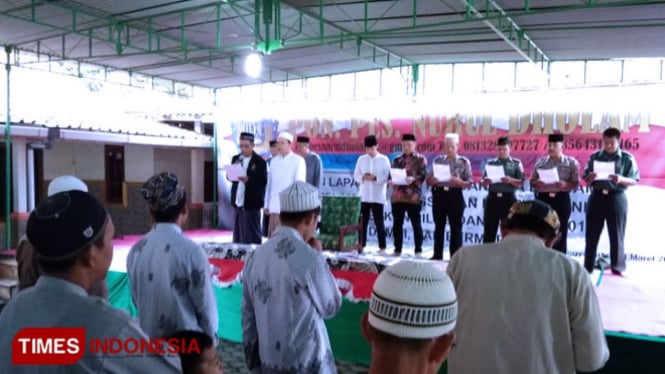 Suasana deklarasi pemilu damai oleh para kiai dan santri Yogyakarta. (FOTO: A Riyadi/TIMES Indonesia)