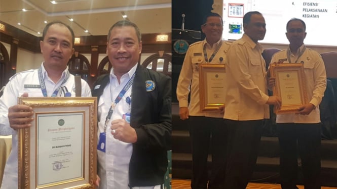 Kepala BNN Kabupaten Malang,  Letkol (laut) H Agus Musrichin saat menerima penghargaan Satker BNN Kabupaten Terbaik 1 Nasional dalam Rapimnas BNN RI di Jakarta,  Selasa (26/3/2019). (FOTO: istimewa)