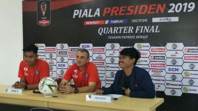 Sesi konferensi pers jelang laga Piala Presiden Bhayangkara FC vs Arema FC