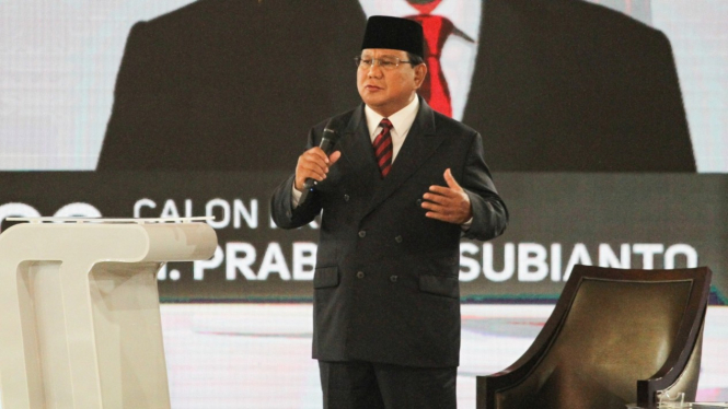 Calon Presiden 02 Prabowo Subianto saat debat keempat di Jakarta, Sabtu 30 Maret 2019.