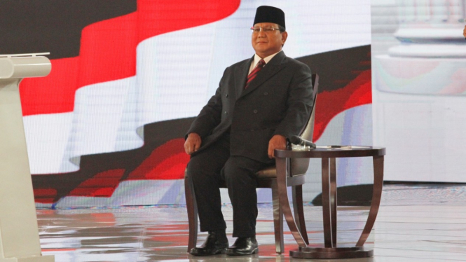 Calon Presiden 02 Prabowo Subianto saat debat keempat di Jakarta, Sabtu 30 Maret 2019.