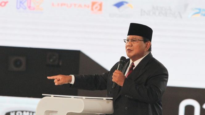 Calon Presiden 02 Prabowo Subianto saat debat keempat di Jakarta, Sabtu 30 Maret 2019.