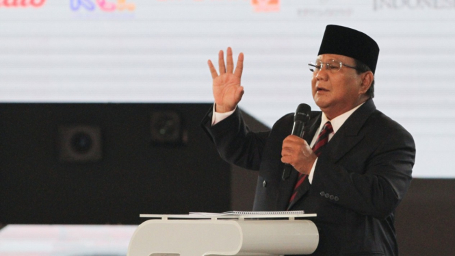 Calon Presiden 02 Prabowo Subianto saat debat keempat di Jakarta, Sabtu 30 Maret 2019.