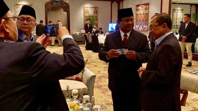 Calon presiden nomor urut 02 Prabowo Subianto saat debat pilpres ke-4.
