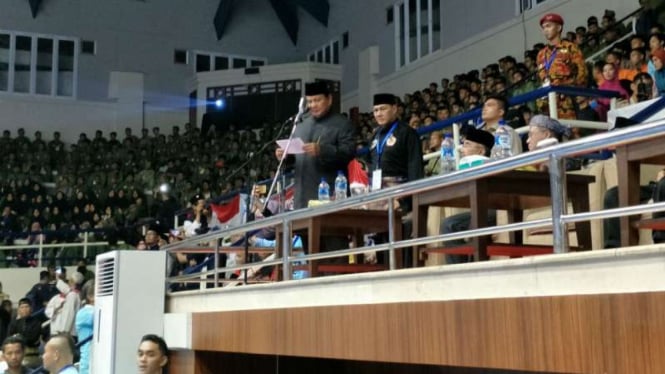 Presiden Federasi Pencak Silat Internasional Prabowo Subianto di Padepokan Silat