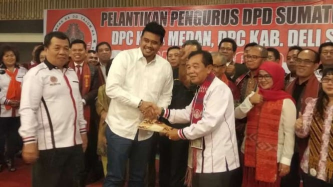 Bobby Nasution saat menghadiri acara Deklarasi dukungan DPP Horas Bangso Batak