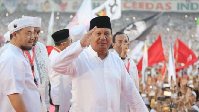 Capres Prabowo Subianto saat kampanye akbar di Stadiun Utama GBK Jakarta