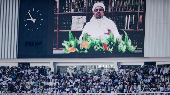 Ilustrasi video Imam Besar FPI Habib Rizieq Shihab di Stadion Utama GBK 7 April 2019. 