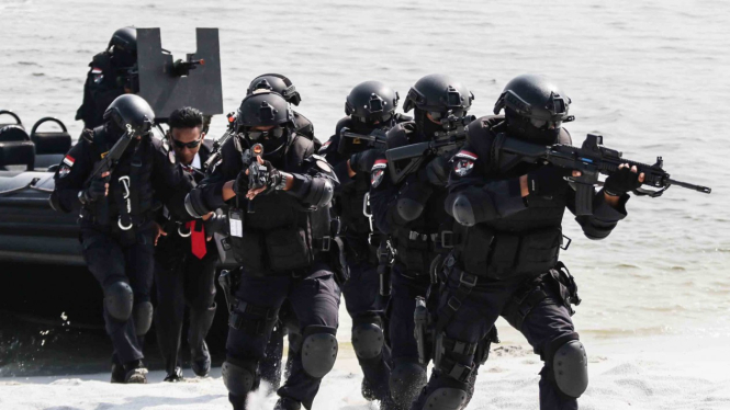 Pasukan Satuan Penanggulangan Teror (Satgultor) TNI mengikuti simulasi penanggulangan teror di Ancol Jakarta, 9 April 2019. (Foto ilustrasi)