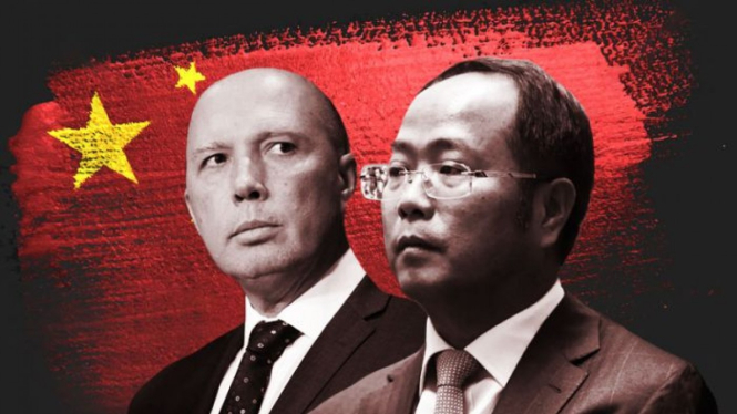 Pengusaha Huang Xiangmo (kanan) yang terkait dengan Partai Komunis China dan Menteri Dalam Negeri Australia Peter Dutton.