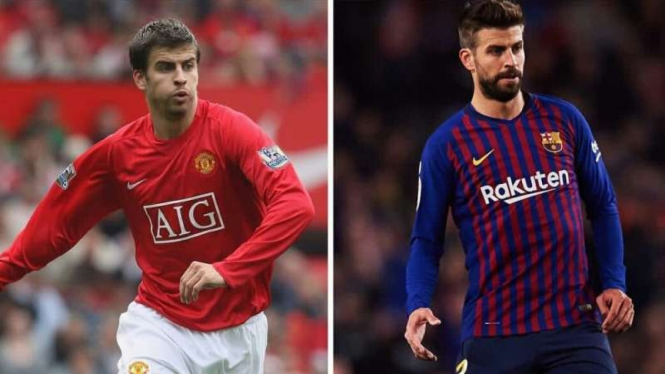 Gerard Pique saat masih membela Manchester United dan saat ini bersama Barcelona