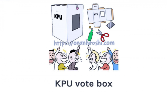 Karikatur kotak suara KPU yang dibuat Onan Hiroshi (Ilustrasi: Onanhiroshi.com)