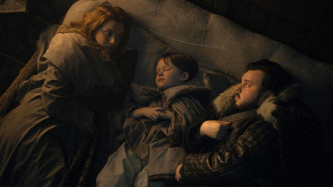 Samwell Tarly, Gilly dan Little Sam di Game of Thrones.