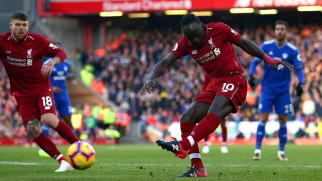 Winger Liverpool, Sadio Mane, dalam laga melawan Cardiff City