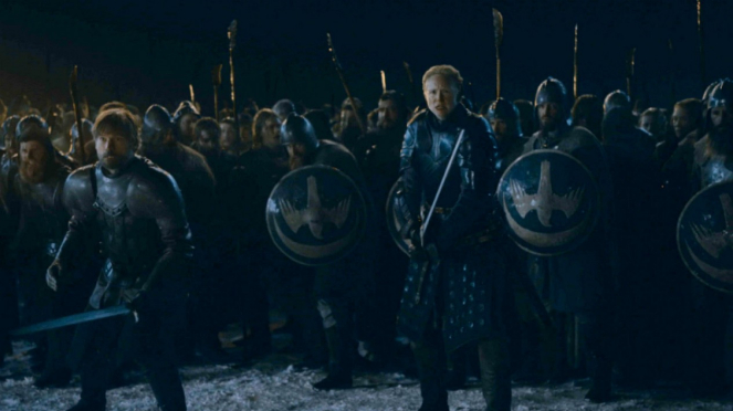 Brienne of Tarth dan Jaime Lannister dalam Game of Thrones Season 8.