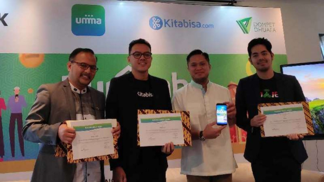 Kerja sama antara Aplikasi Umma, Gojek, Kitabisa.com serta Dompet Dhuafa di Jakarta, Kamis, 2 Mei 2019.