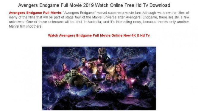 Phising online berkedok Avengers: Endgame. (ilustrasi)