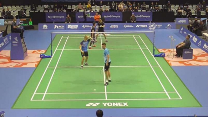 Ahsan/Hendra vs Lee Wang di perempatfinal New Zealand Open 2019.