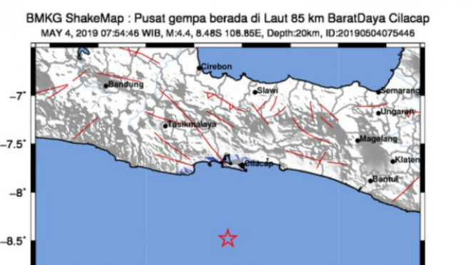 Lokasi gempa Cilacap 4 Mei 2019