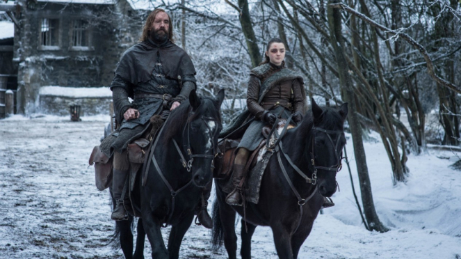 Arya Stark dan The Hound di Game of Thrones Season 8.