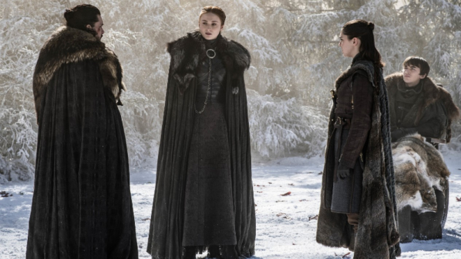 Jon Snow, Sansa, Arya dan Bran Stark di Game of Thrones Season 8.