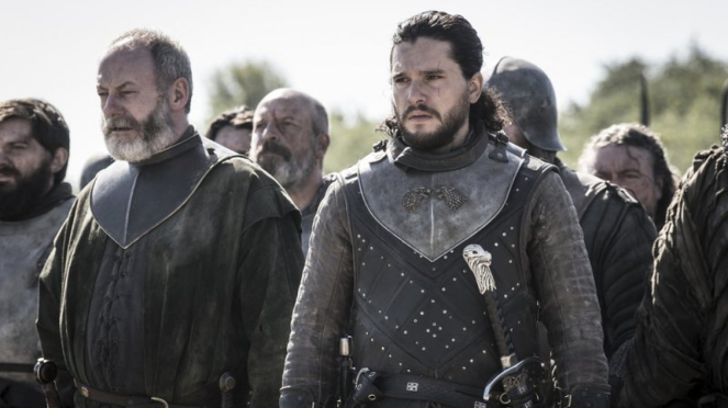 Jon Snow dan Sir Davos di Game of Thrones.