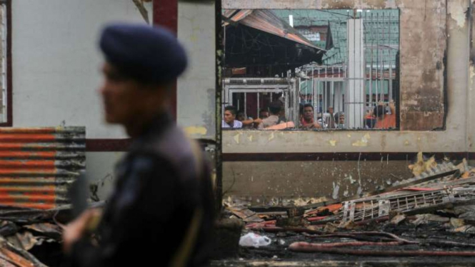 Kondisi Pasca kerusuhan di Rutan Kelas II B Siak Sri Indrapura, Kabupaten Siak, Riau.