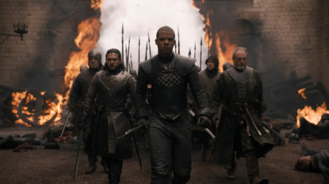 Jon Anow, Grey Worm dan Sir Davos di Game of Thrones Season 8.