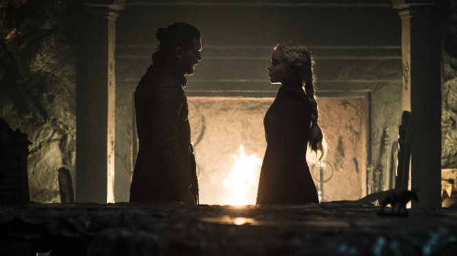 Jon Snow dan Daenerys Targaryen di Game of Thrones Season 8.