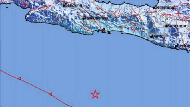 Gempa di laut tenggara Pangandaran, Jawa Barat.