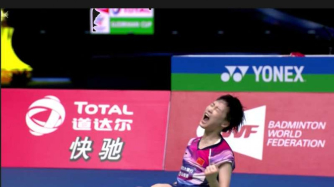 Chen Yufei histeris usai kalahlan Akane Yamaguchi di final Sudirman Cup.