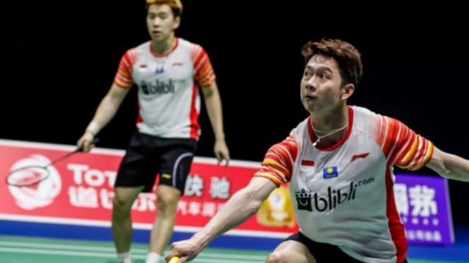 Kevin Sanjaya Sukamuljo/Marcus Fernaldi Gideon di Sudirman Cup 2019.