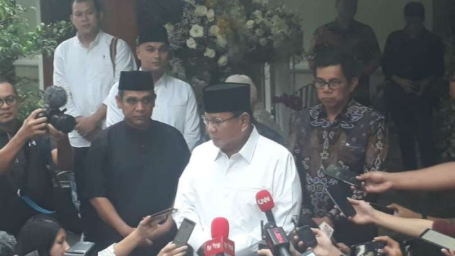 Calon presiden nomor urut 02 Prabowo Subianto, di Cikeas, Bogor, Jawa Barat.