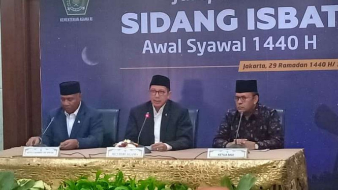 Konferensi pers sidang isbat penentuan 1 Syawal 1440 H, Senin, 3 Juni 2019.