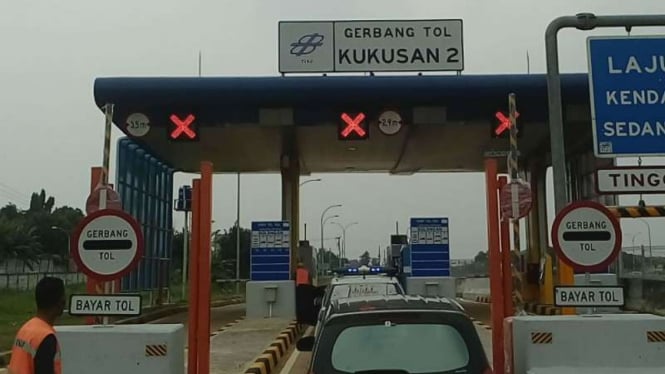 Gerbang Tol Kukusan Tol Cijago, Selasa, 3 Juni 2019.