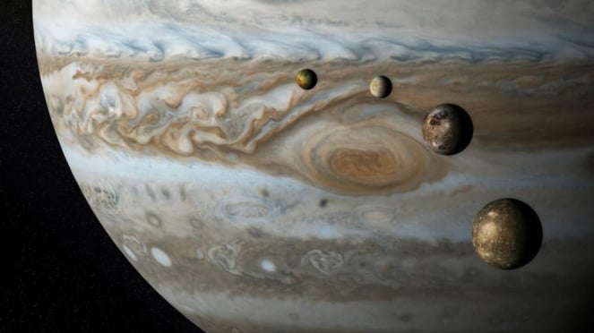 Planet Jupiter dengan empat Bulannya
