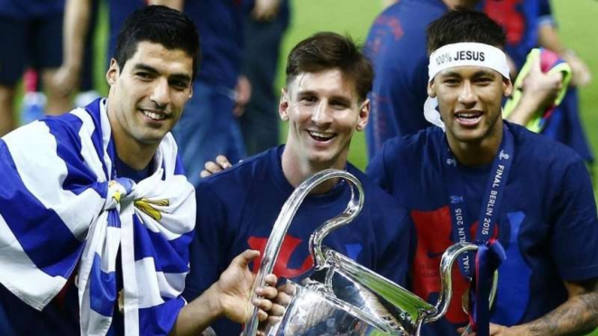 Lionel Messi, Luis Suarez, dan Neymar, membawa Barcelona juara Liga Champions