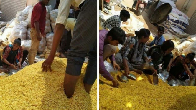 Foto viral yang disebut sebagai proses produksi snack ala India.