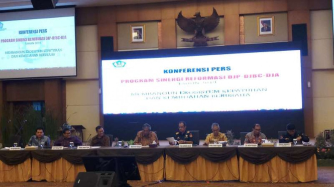 Konferensi pers di Kementerian Keuangan, Jakarta.