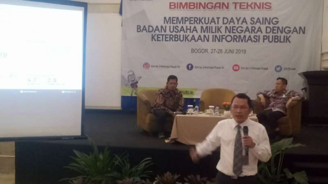 Sekretaris Komisi Informasi Bambang Sigit Nugroho dalam bimbingan teknis tentang keterbukaan informasi publik di Hotel Salak Heritage, Bogor, Jawa Barat, Kamis, 27 Juni 2019.