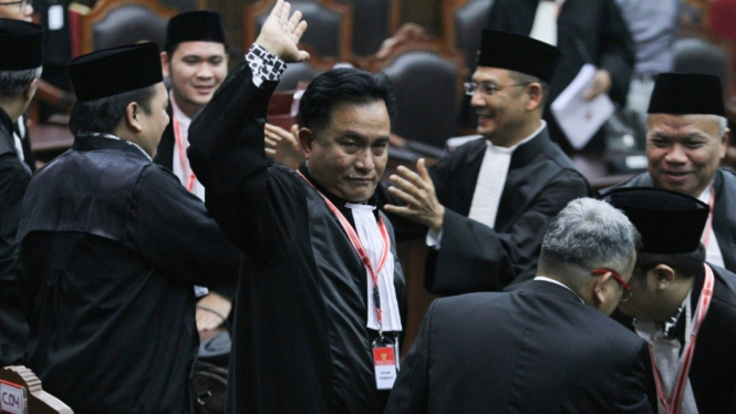 Yusril Ihza Mahendra saat sidang putusan gugatan Pilpres 2019 di Mahkamah Konstitusi (MK).