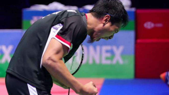 Mohammad Ahsan di final All England Open 2019.