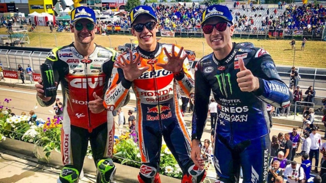 Pembalap Repsol Honda, Marc Marquez menyabet podium MotoGP Jerman