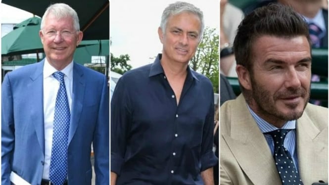 Trio sosok legendaris Manchester United; Alex Ferguson, Mourinho, David Beckham